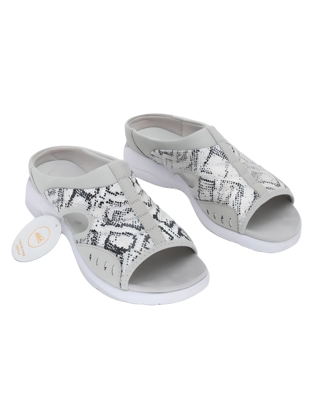 Easy Spirit Womens Traciee 2 Silver Snake Print Slide Sandals Size 8M